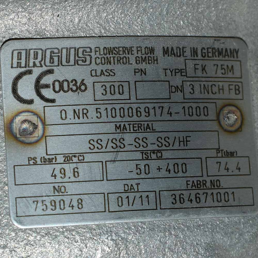 شیر توپی (بال ولو) فلنج‌دار ARGUS FK75M سه اینچ کلاس ۳۰۰ بدون عملگر — تصویر 2